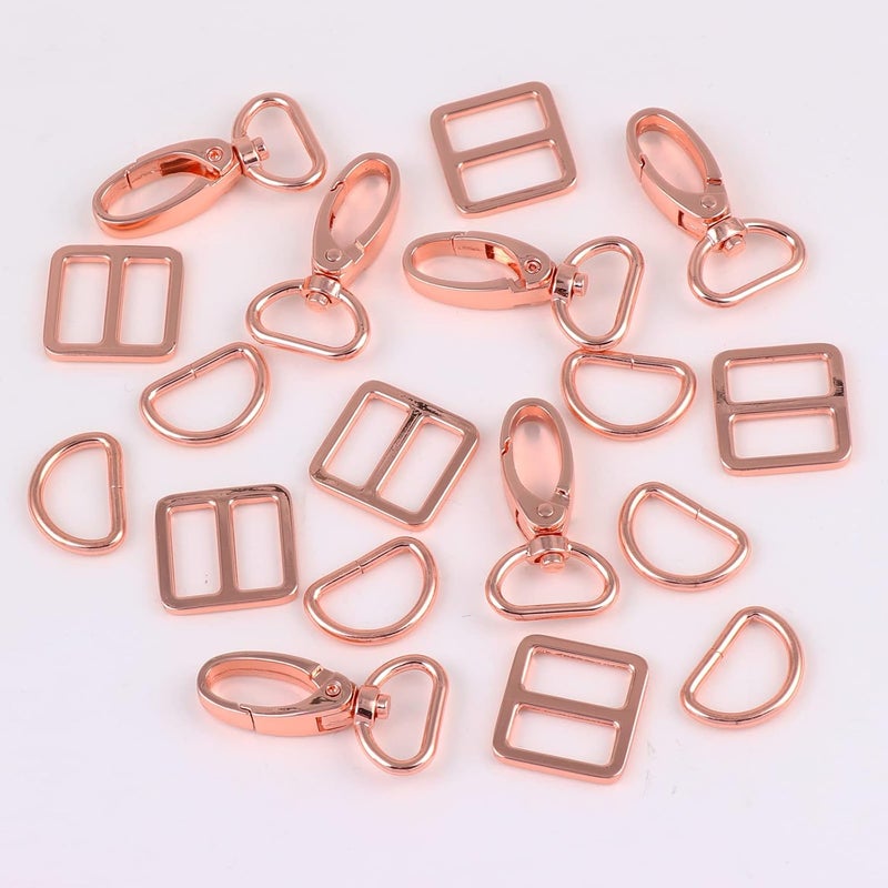 PECMER 3/4 Inch Purse Hardware for Bag Making - 18 Pcs Swivel Clasp, Hooks, Keychain Clip, Strap Chains, D Rings and Buckle Straps - 20mm Rose Gold - Image 3